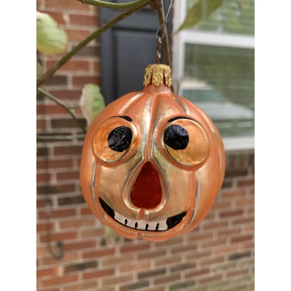 Halloween Pumpkin Jack O Lantern Glass‎ Ornament 3